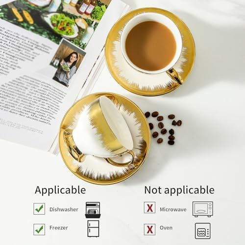 LETAOTAO Tea Cups and Saucers Set of 6, 7 oz Turkish Coffee Cup set