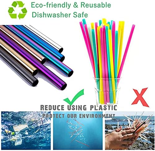 7 Pcs 8.5" Reusable Boba Drinking Straws 304 Stainless Steel Straws