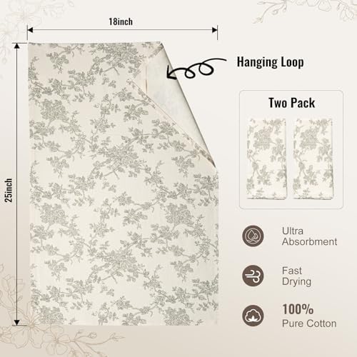 French Pastoral Flour Sack Kitchen Towels Set of 2, Green