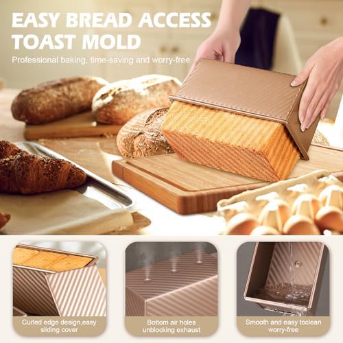 Pullman Loaf Pan with Lid, 2 Pack 2.2 LB & 1 LB Dough Capacity