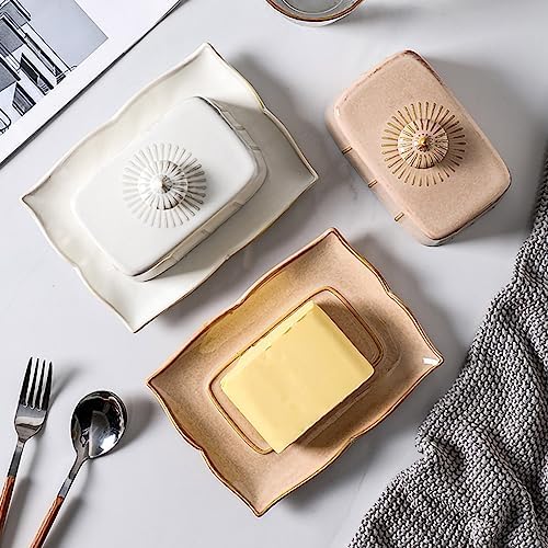 WAIT FLY Vintage Ceramic Butter Dish with Lid for Kitchen Countertop