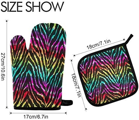 QMXO African Zebra Skin Stripe Rainbow Oven Mitts Quilted Cotton