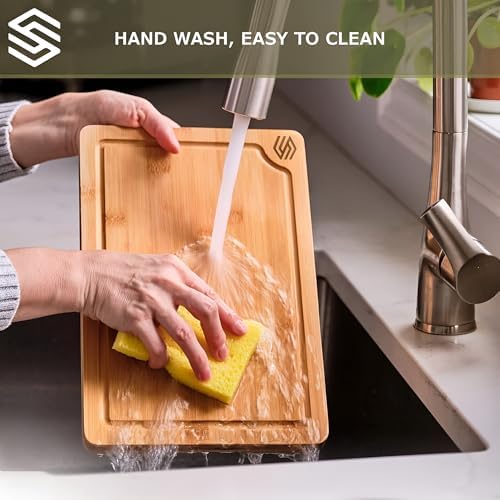 3-Piece Bamboo Cutting Board Set - Heavy Duty Butcher Block with Deep