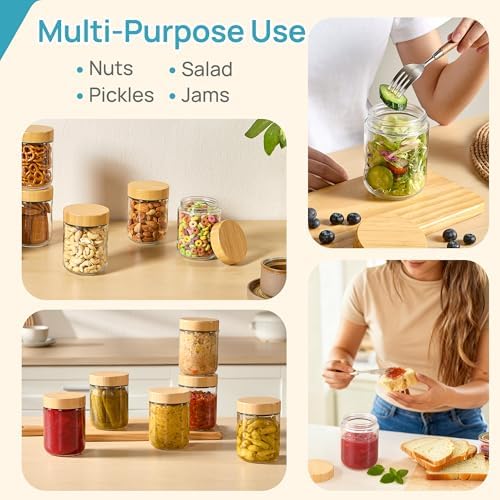 Vtopmart 6-Pack 16 oz Glass Overnight Oats Containers with Bamboo Lids