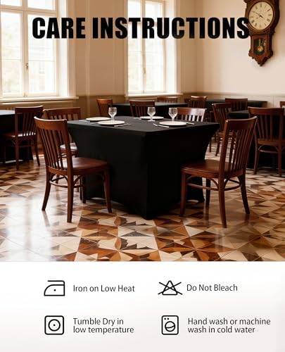 4FT Black Table Cloth - 2 Pack, Fitted Stretch Rectangle Spandex