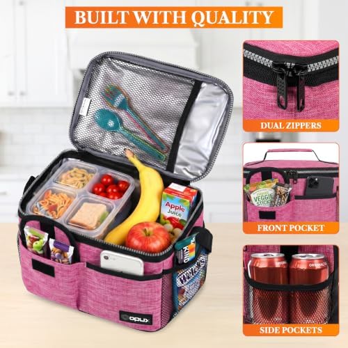 opux Insulated Lunch Box Adult, 14 Can Leakproof Cooler Bag Kid, Pink