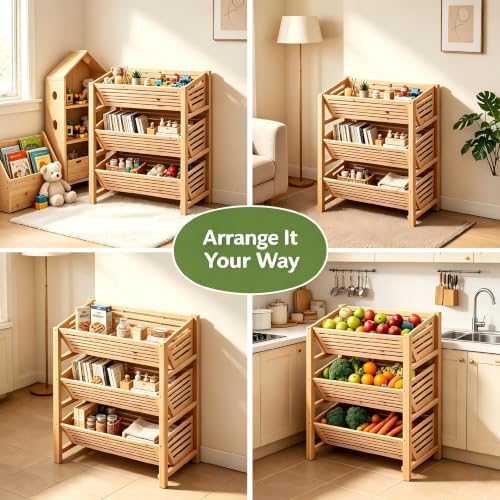Stackable Potato Onion Storage Bins - Wooden Produce Basket - Fruit