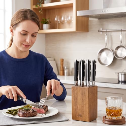 ENOKING 6-Slot Steak Knife Block, Acacia Wood