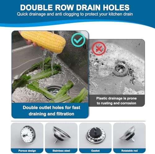 ZM Kitchen Sink Basket Strainer with Stopper, 3-1/2 Inch