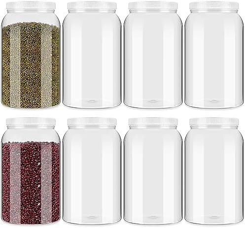 Dandat 8 Pcs 1 Gallon Clear Plastic Jars Airtight Pantry Large Mouth