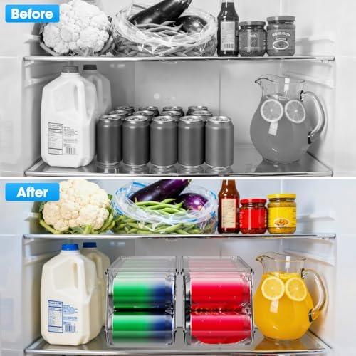 4 Pack Soda Can Organizer, Clear Refrigerator Organizer with Lids