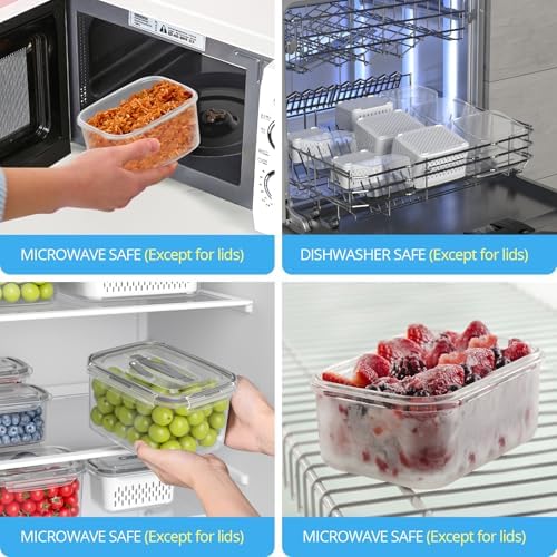 damynuo 5 Pack Fruit Storage Containers with Colander, Vent, Lid