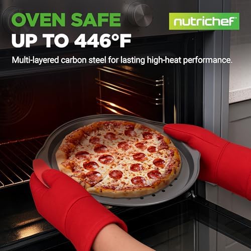 NutriChef 3-Piece Pizza Tray Set with Silicone Handles - Round