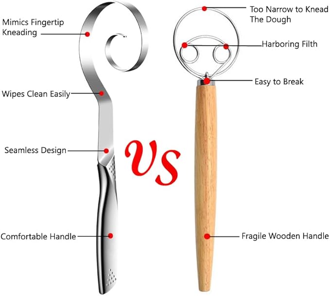 Seamless Danish Dough Whisk -10" Stainless Steel Dutch Bread Dough Whisk Tool - Image 3