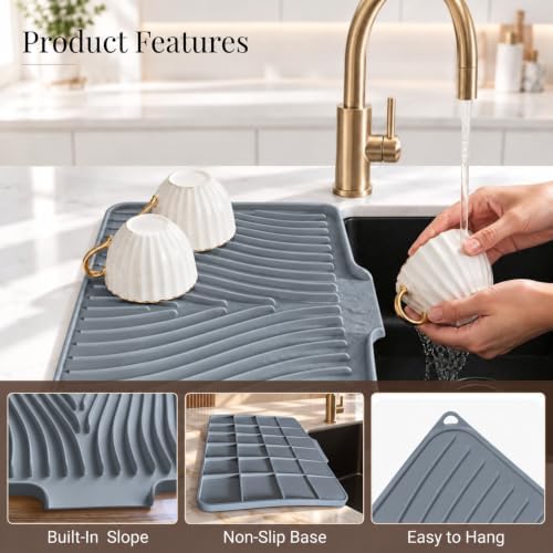 Silicone Dish Drying Mat for Kitchen Counter – Non-Slip Dish Drainer