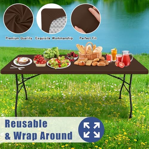 Moosfor Rectangle Spandex Fitted Table Cloth, 6FT Elastic Tablecloth
