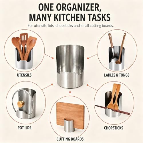 Multi-Functional Kitchen Utensil Holder, Stainless Steel