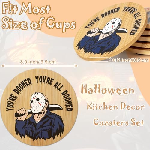 6Pcs Horror Movie Character Spooky Coasters Gift Set with Holder