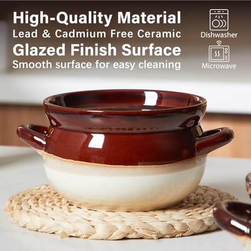ONEMORE French Onion Soup Bowls, Oven Safe Soup Crocks with Handles