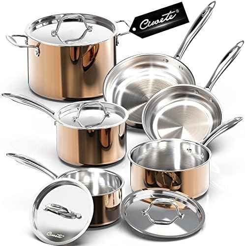 Ciwete 10-PC18/10 Stainless Steel Pots and Pans Set & 2 qt Saucepan