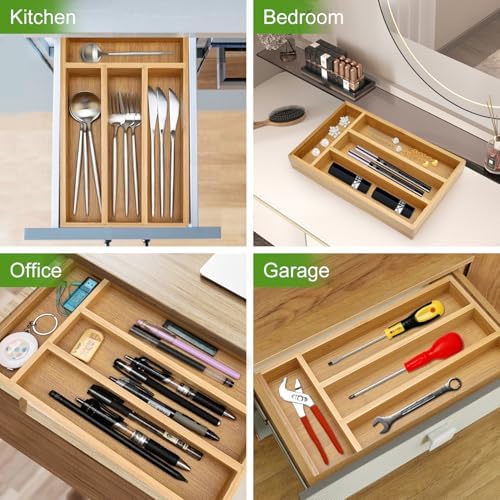 Bamboo Skinny Silverware Drawer Organizer Small Spoon Fork Cutlery