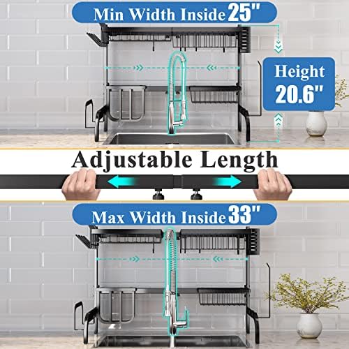 Over-the-Sink 2-Tier Dish Drying Rack, 25.5-33.5 in, Black