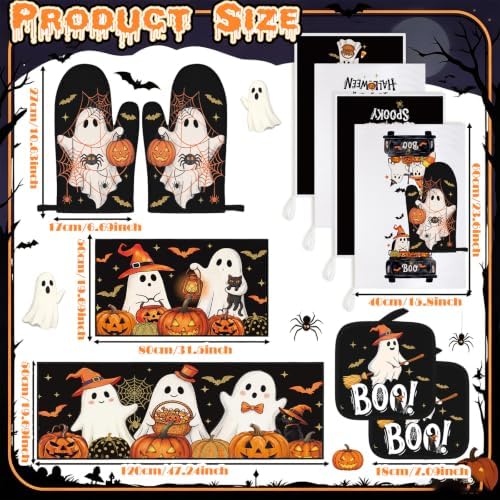 Fourluoo 10 Pcs Halloween Kitchen Decor Set Ghost Pumpkin Kitchen