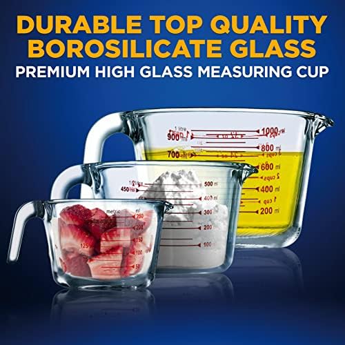 NutriChef 3 Pieces Measuring Cups - BPA-Free Premium Heat Resistant