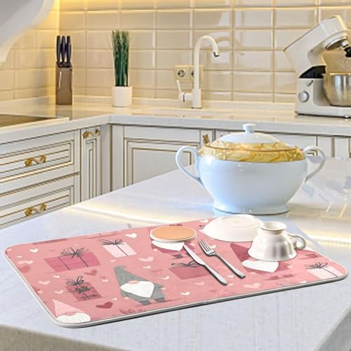 OTVEE Gift Gnome Design Dish Drying Mat for Kitchen Counter Absorbent