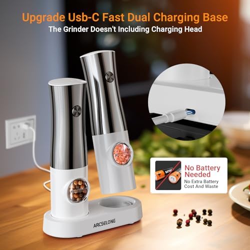 Electric Salt And Pepper Grinder Set Stainless Steel Top With Type-C