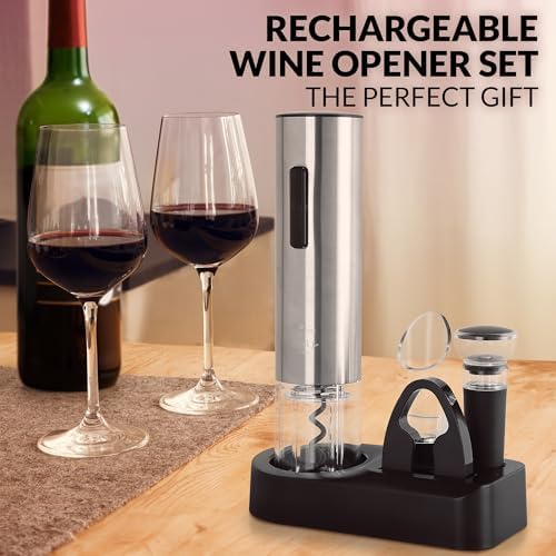 Zulay Kitchen Rechargeable Electric Wine Opener Set with Storage Base