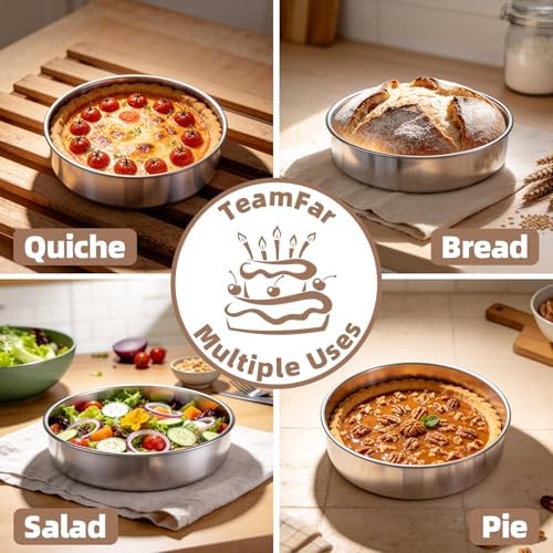 TeamFar 8 Inch Cake Pan Tins Set of 2, with 90 Pcs Parchment Paper