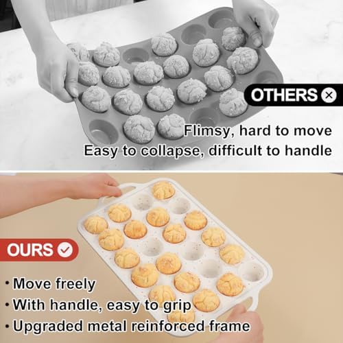 CAKETIME Mini Muffin Pan, Metal Reinforced Frame Mini Cupcake Pans 24