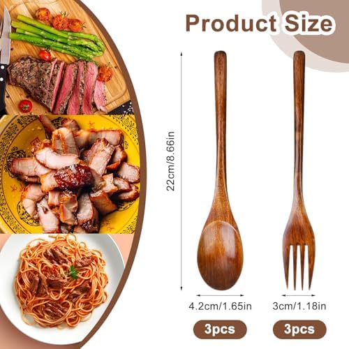 6 Pcs Wooden Forks and Spoons Reusable Wooden Spoons Forks Set Eating