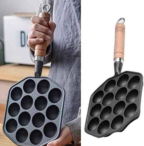 14 Holes Takoyaki Pan, 1.5" Holes Dia Nonstick Cast Iron Octopus Meat Balls Mold Maker, Takoyaki Maker with Detachable Handle, Takoyaki Pan Cast Iron for Home Pancake Baking