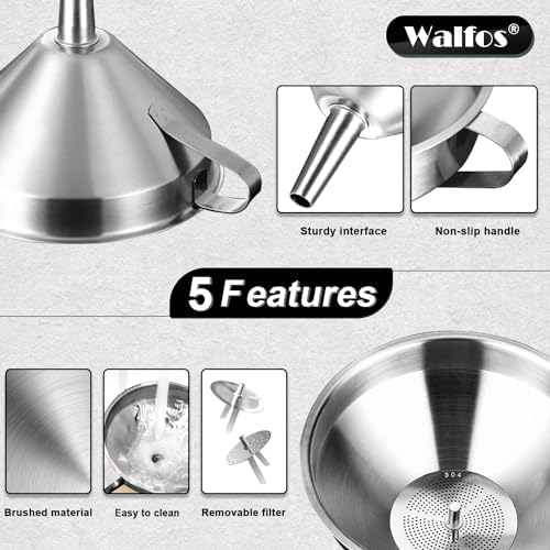 Stainless Steel Funnel, Walfos 4 Pack