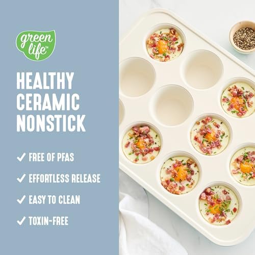 GreenLife 12 Cup Ceramic Nonstick Muffin Pan, Blue Haze