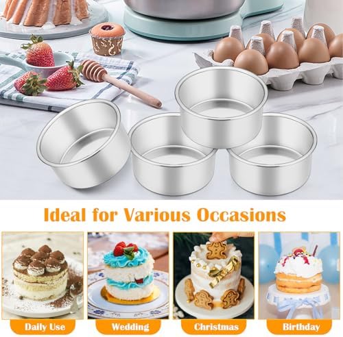 P&P CHEF 4 Inch Cake Pan, Stainless Steel Round Cake Pans, Silver &