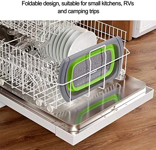 FLEXMAN Foldable Colander Collapsible, Green Silicone Drain Basket