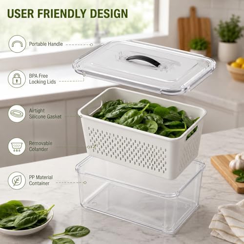 Fridge Fruit Storage Containers with Miesoo Design, 4.5L Produce Saver