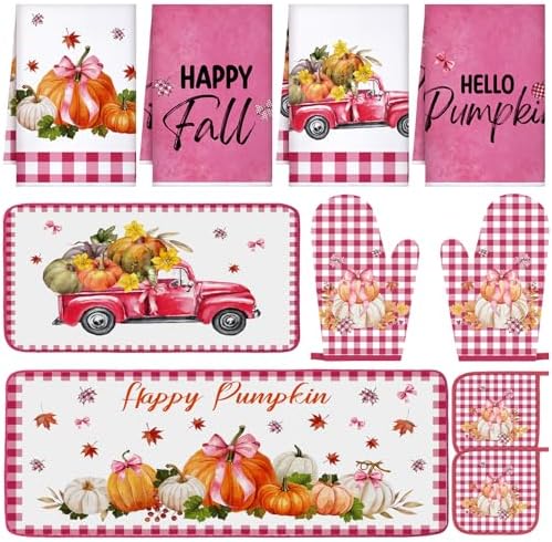 Fanfanwin 10-Piece Fall Pumpkin Kitchen Decor Set, Pink
