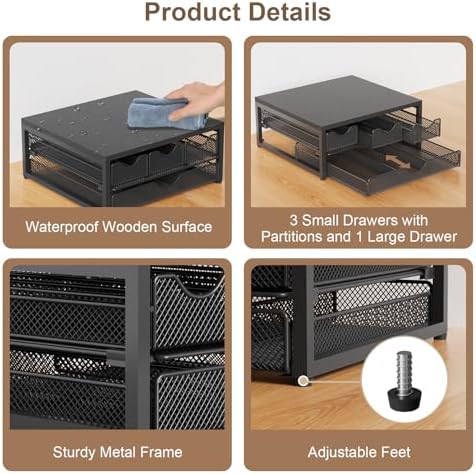 Coffee Pod Holder For Counter, 3 Pull-Out 72 K-Cup Holder Drawer, Wooden Cafe Pods Storage Organizer with Sliding Drawers for Coffee Station, Home, Kitchen, Office, Dorm (Black)