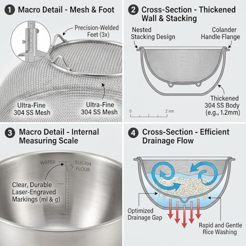 18/8 Stainless Steel Colander with Mixing Bowl, 1.5QT
