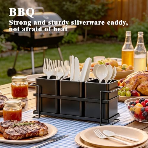 Ewaiira Metal Silverware Caddy, 3 Compartments