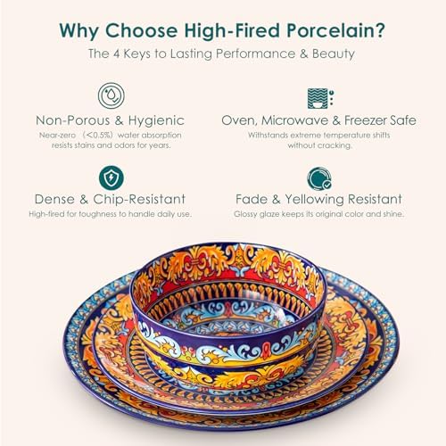 vancasso Plates and Bowls Sets,12-Piece Porcelain Dinnerware Set