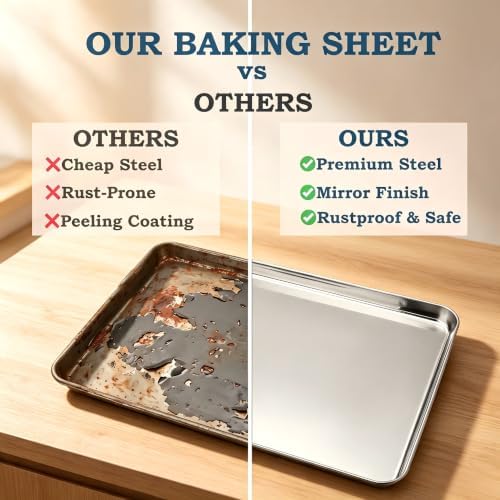 Stainless Steel Baking Sheet, 9.4" x 7.3" Toaster Oven Pan, 2-Pack