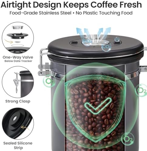 Veken Coffee Canister, Airtight Stainless Steel Food Storage