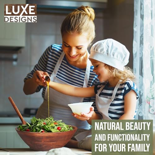 Luxe Designs 12" Dark Burnt Wooden Salad Bowl Set with Serving