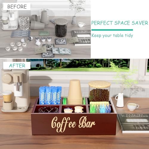 Coffee Station Organizer for Countertop, Wooden Coffee Bar Organizer