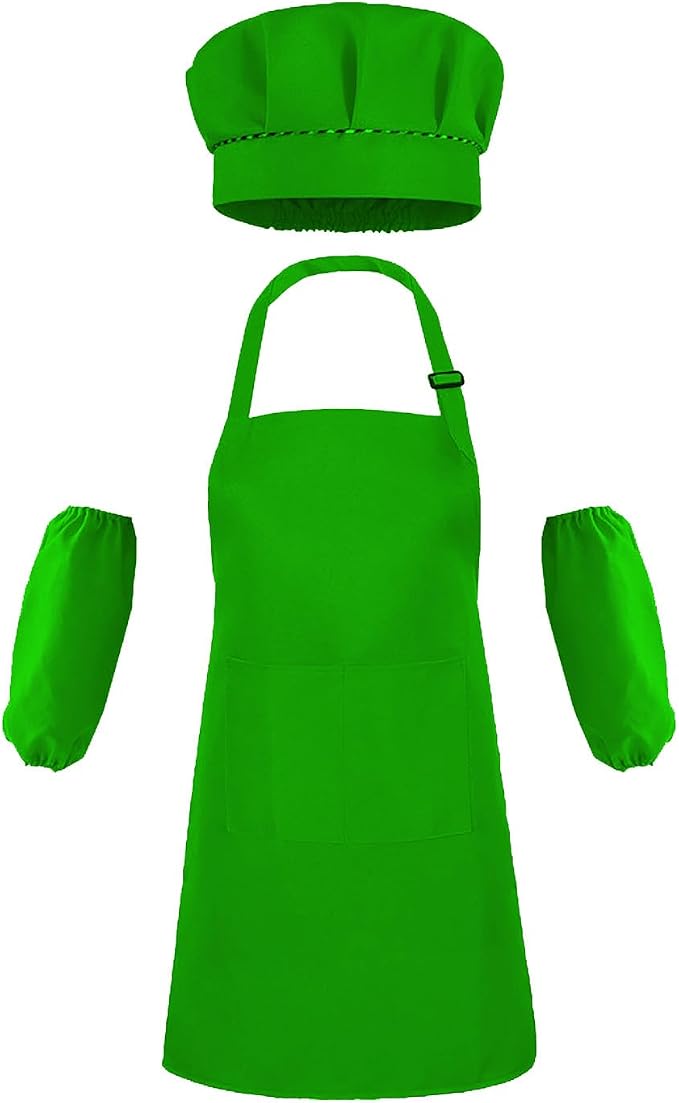 Kids Apron Set Chef Hat Sleeve Outfit Costume Toddler Girl Boy Aprons Cooking by AYANICA